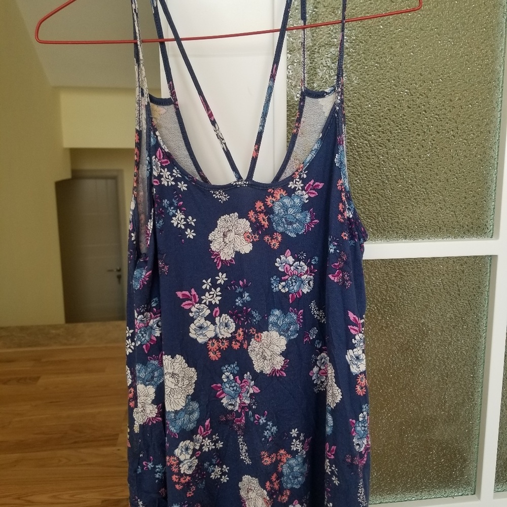 Blue Floral Strappy Flowy Tank Top XS